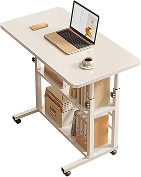Height Adjustable Student Computer Desk with Wheels, Mobile Portable Laptop Table, Home Office, Small Space, Bedside, Standing Desk with Storage for Study, Work, Games, B, 80cm
