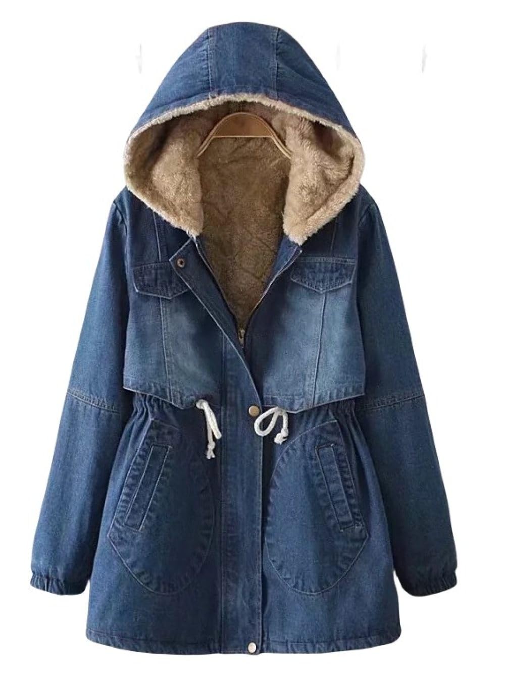Chaquetas Vaqueras Con Forro Polar Para Mujer,Chaqueta Gruesa De Invierno Cálida,Larga,Clásica,Informal,Con Capucha,Ropa Exterior Superior,Chaqueta Al Aire Libre,Chaqueta Universitaria,Chaqueta De M