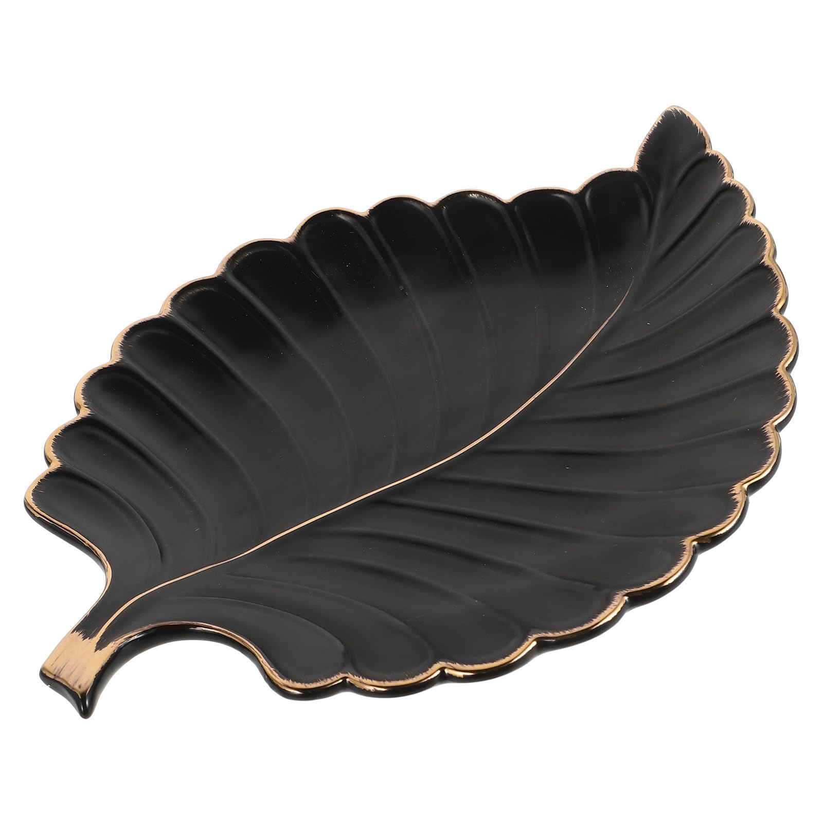 Vassoio in Ceramica a Forma di Foglia Nero Elegante per Arredamento, Piatto Decorativo Multifunzionale Facile da Pulire per Oggetti la Casa e Gioielli