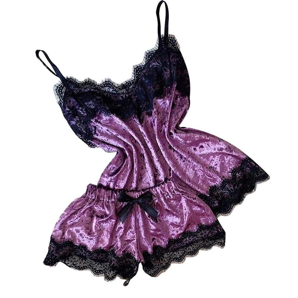 No-branded Pajamas Sexy Lingerie Set Velvet Sleepwear Women's Pajama Set Sexy Temptation Babydoll Nightwear NDMUS (Color : Purple, Size : XL)