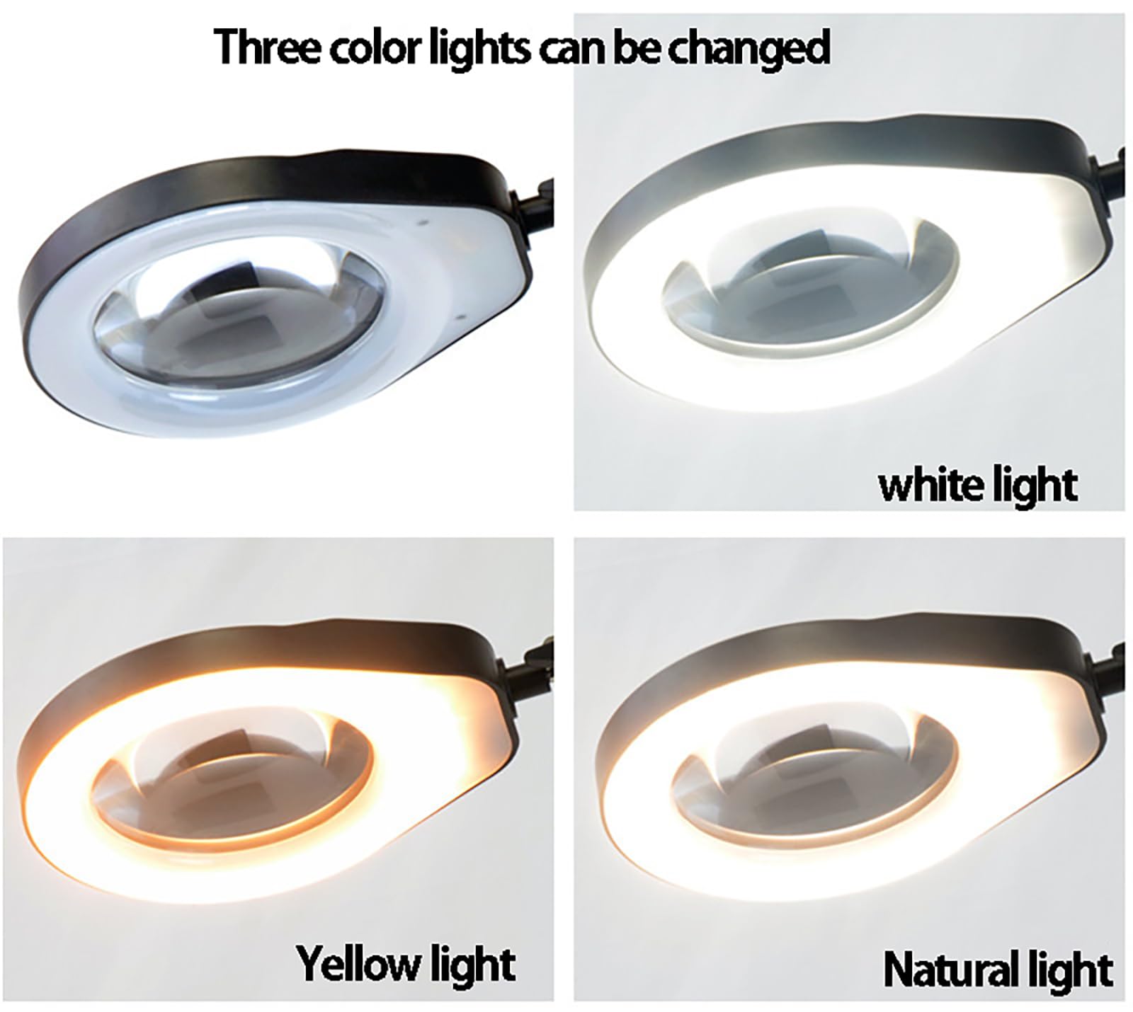 Lupa de 10 aumentos con luz y Soporte, Lente de Cristal óptico Grande de 5", 3 Modos de Color Regulables sin escalonamientos, Lupa de Escritorio con Brazo Giratorio Ajustable para