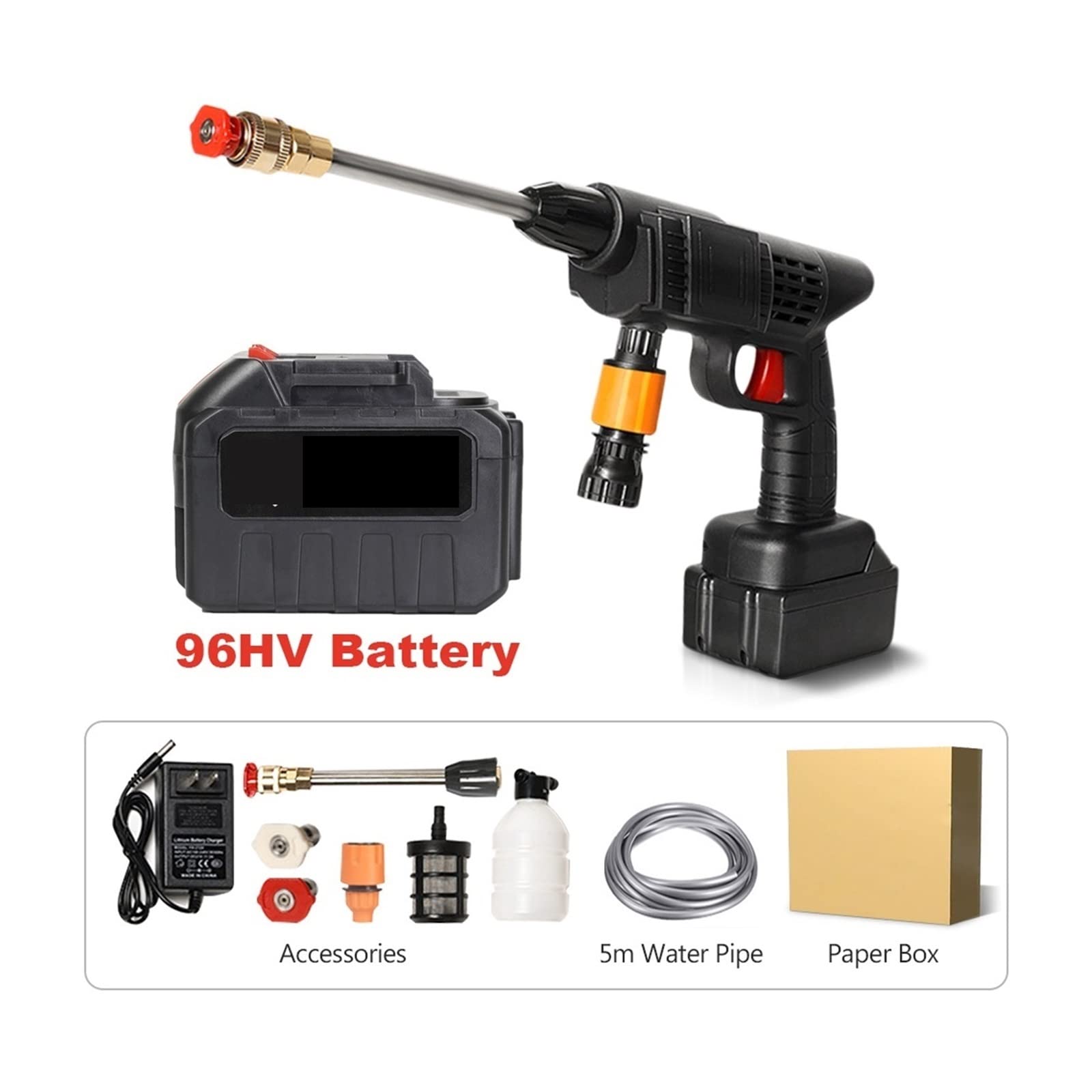 Idropulitrice Portatile Ad Alta Pressione 30Bar Pistola Acqua Batteria Al Litio For Uso Domestico Ricarica Lavatrice A Pompa For Detergente Spray Wireless,Alta efficienza(With 96HV Battery)
