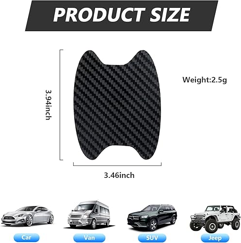 Miniatura 2 de Kewucn 4 calcomanías para manija de puerta de automóvil, películas protectoras de fibra de carbono para manija lateral de puerta, protector