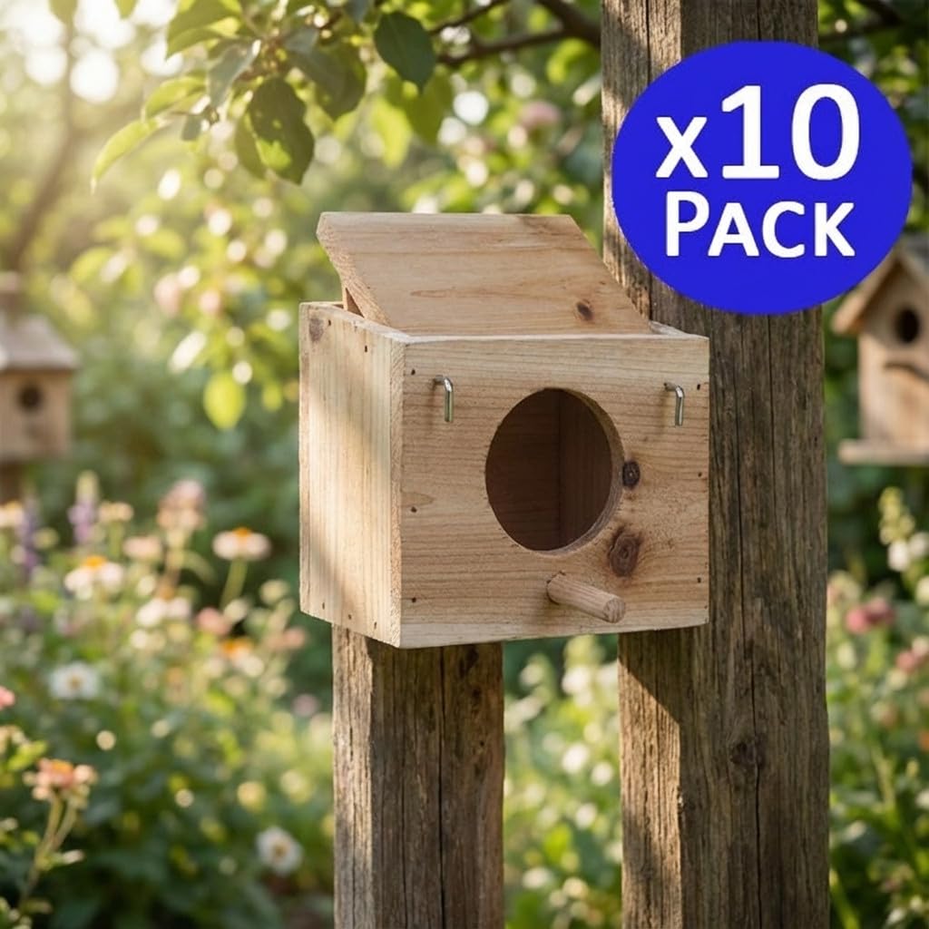 Suinga Pack 10 Nido Jaula de Madera para Pájaros, 12x10x10 cm - Alojamiento para Aves Pajaro