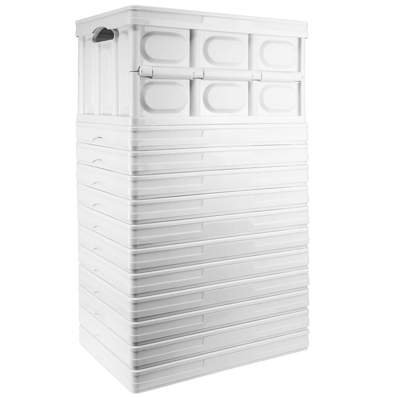 TekBox 30L White Storage Box with Lid Folding Stackable 30 Litre Lidded Plastic Crate Tub Boxes (12)