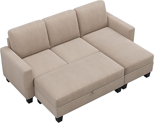 Miniatura 10 de STARTOM Juego de 3 piezas de tela texturizada con cabeza de clavo de 81 pulgadas, sofá cama seccional con cuadrado, otomano de almacenamiento