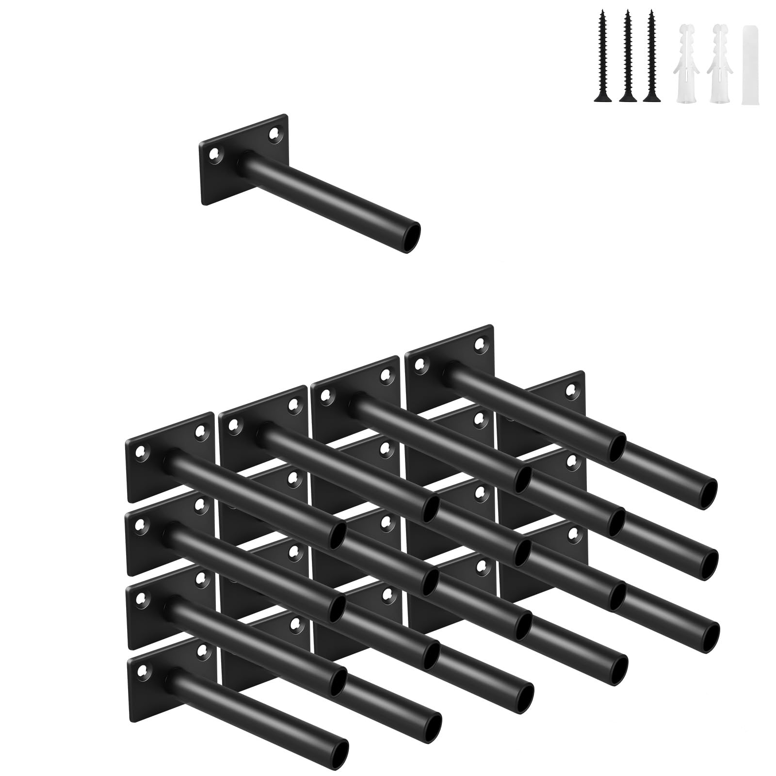 20 Pcs 3" Black Steel Floating Shelf Bracket Blind Shelf Supports - Hidden Brackets for Floating Wood Shelves - Concealed Blind Shelf Support – Screws and Wall Plugs Included