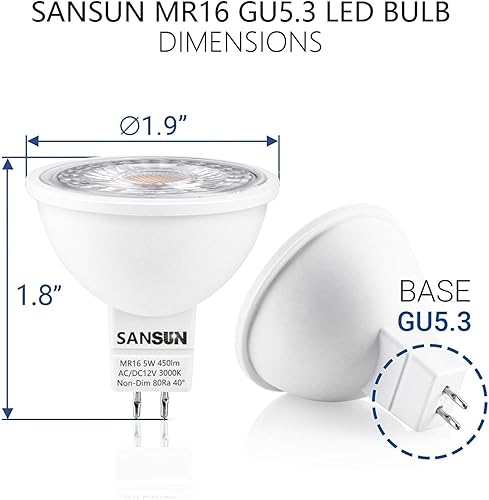Miniatura 2 de Bombillas LED MR16 de 5 W, bajo voltaje de 12 V para exteriores y pista de interior, base GU5.3 de dos pines, blanco suave 3000 K, no regulable