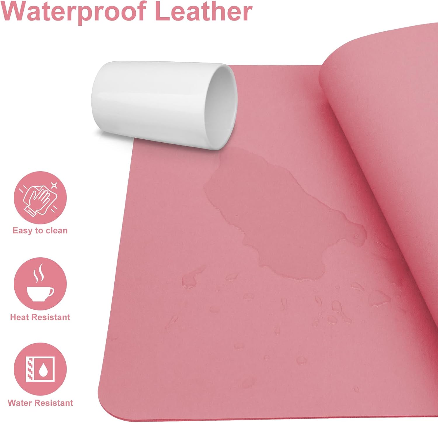 Desk Pad,Large Mouse Pad, Non-Slip PU Leathers Writing Pad,Desktop Protection Pad,Computer Desk Pad, Waterproof Table Mat, Desk Mat for Office and Home Writing (Pink;36"x 17")