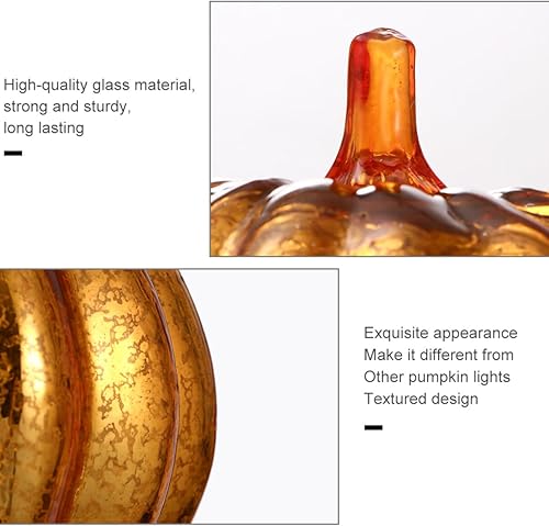 Miniatura 3 de Luz de calabaza de cristal, funciona con pilas, adornos de mesa de calabaza para Halloween, cosecha de otoño, Acción de Gracias (requiere 2 pilas