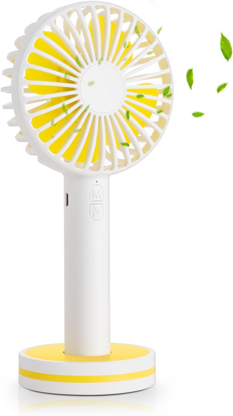 OBOSOE Portable Handheld Fan, Small Personal USB Rechargeable Desk Fan with Gust Mode and Magnetic Mirror Base, Cooling for Office, Bedroom, Traveling, Camping, Outdoor Sports, White