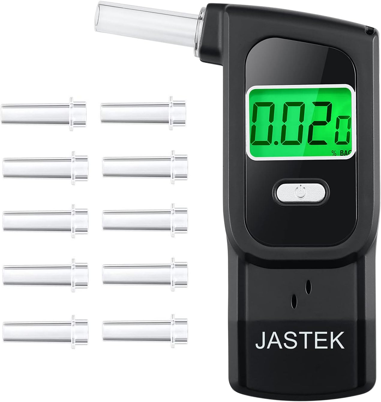 JASTEK Portable Breathalyzer Tester, Professional-Grade Home Breathalyzer Digital Alcohol Tester with Memory and Warning Function (10 Mouthpieces)