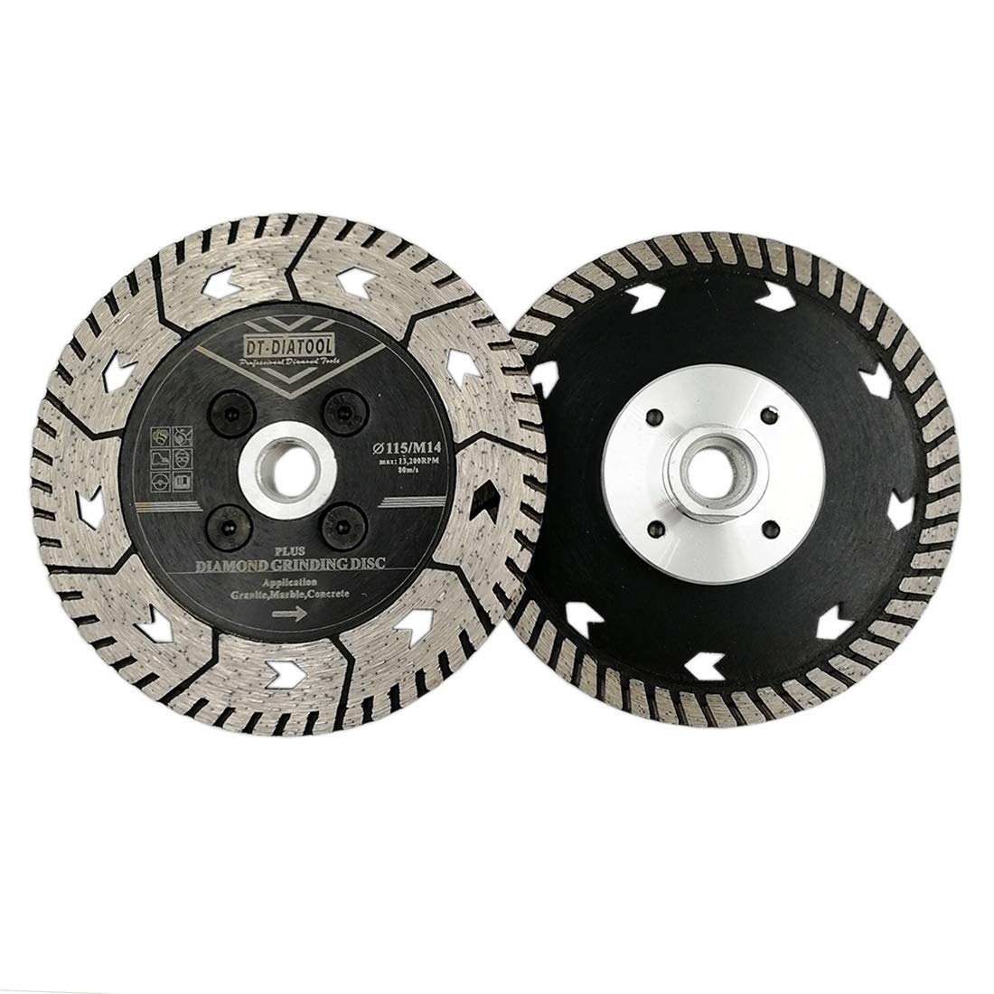 DT-DIATOOL Diamond Dual Cutting Disc 2PCS 4.5 Inch / 115mm Disc with M14 Thread for Cutting Grinding Concrete Granite Marble Stone