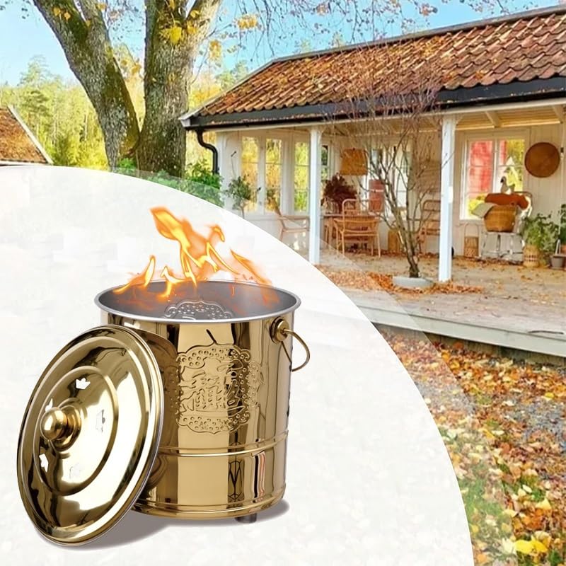 Jaula incineradora de acero inoxidable con tapa, barril de quemado, incinerador de dinero de papel Joss para jardín, papel, hojas, madera, hoguera (XL)
