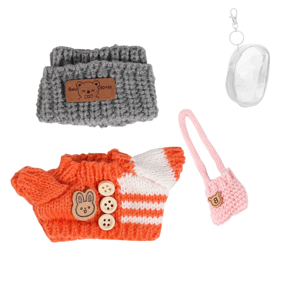 Clothes Set for 17cm Doll, Hat Suit Ornaments Accessories Set for Any 17cm/6.7inch Doll[With Clothes Storage Bag] (Grey Hat/Orange Shirt/Pink Bag)