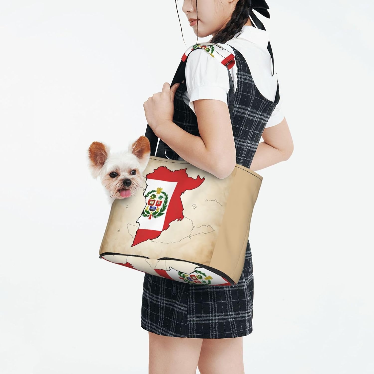 Peru Flag Map 03 Print Portable Foldable Shoulder Bag for Travel,with Collar Hook and Handle Pad,Cute Stylish Design