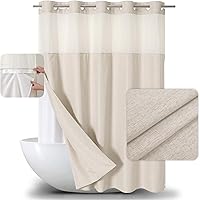Vista 1 de Extra Long No Hooks Needed Linen Textured Shower Curtain with Snap-in Fabric Liner Set,Cream Hotel Luxury Decor Shower Curtains for