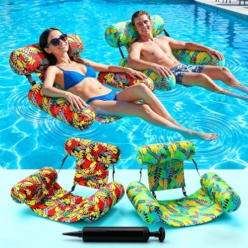 Inflatable Pool Floats for Adults ，2 Pack Floating Lounge Chair & Pool Noodle, Thickened Durable Design with Air Pump, Ideal for Summer Pool Parties, Beach & Lake Relaxation