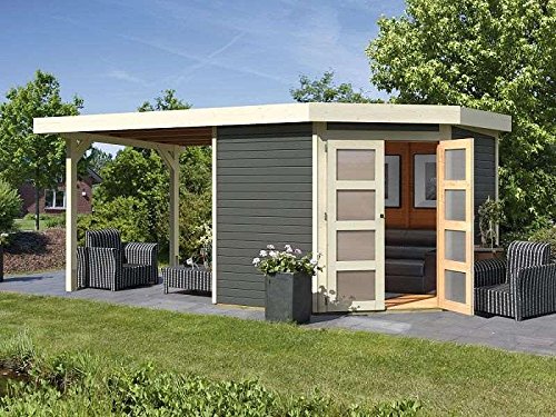 Karibu Gartenhaus GOLDENDORF 5 + Anbaudach 2,60m Länge | In Terragrau 246 x 242 cm 19 mm Wandstärke - 4260461834118 Karibu Gartenhaus GOLDENDORF 5 + Anbaudach 2,60m Länge | In Terragrau 246 x 242 cm 19 mm Wandstärke