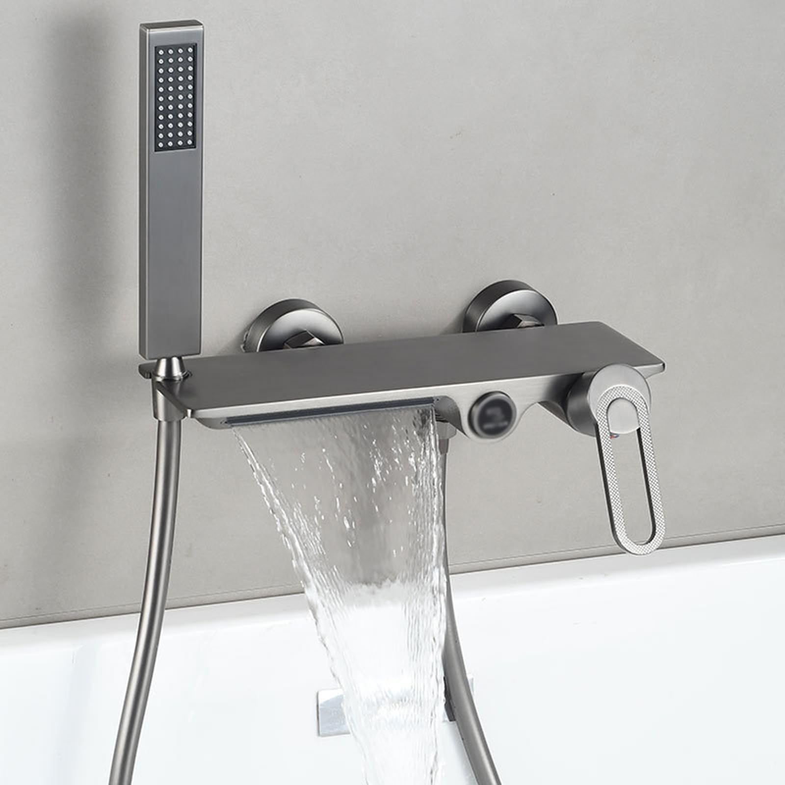 BiaoTeng Miscelatore per Vasca da Bagno a Muro a Cascata Grigio