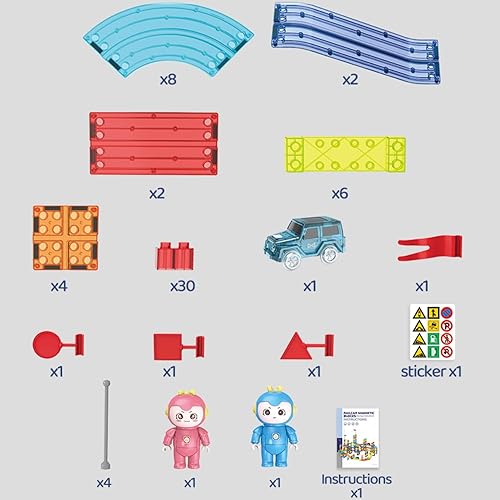 Miniatura 6 de UNIQUE KIDS Juego de juguetes educativos de bloques de construcción de carreras, juego magnético de azulejos magnéticos, kit de construcción de