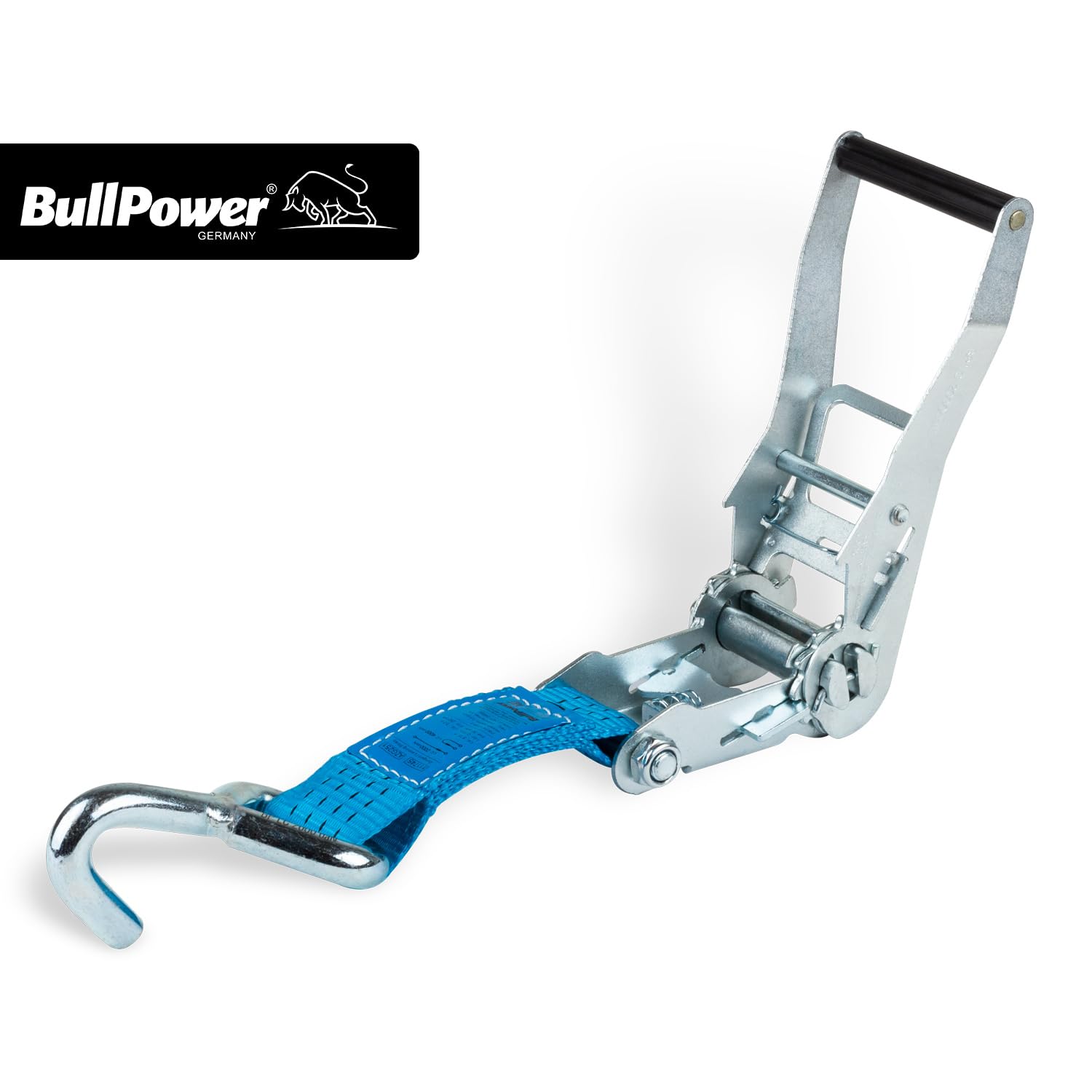 4X BullPower Spanngurte AZG251 - Autotransport PKW Zurrgurte Reifengurte Transportsicherungen 50mm - LC 4000 kg/daN mit Trapezband, Ratsche und Haken
