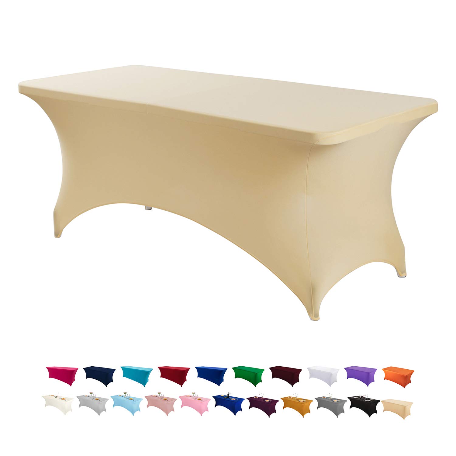 peomeise 8ft spandex table cover rectangular stretch spandex tablecloth (champagne,8ft)