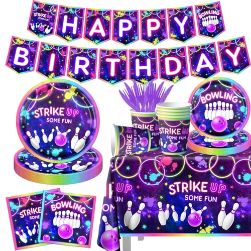 Bowling Birthday Tableware 142Pcs Let's Strike Up Some Fun Bowling Party...
