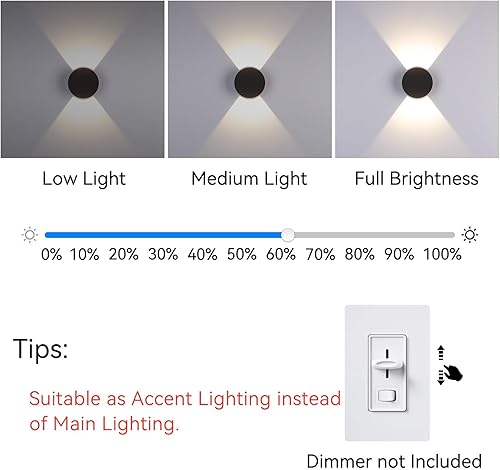 Miniatura 6 de Tubicen Aplique de pared LED regulable, haz de luz ajustable, luces de pared interiores para sala de estar, lámpara de pared redonda negra moderna