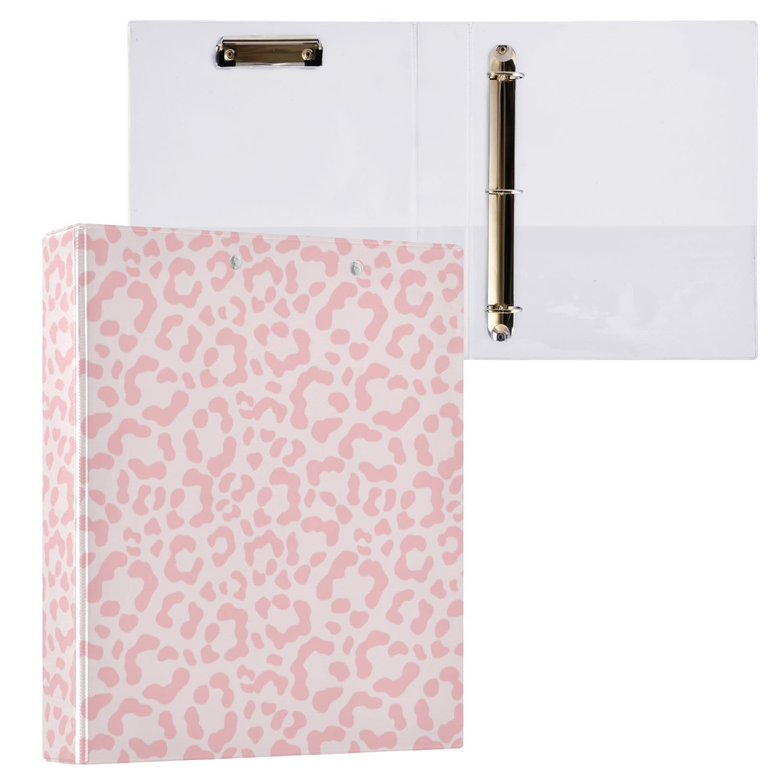 ALAZA Raccoglitore a 3 anelli rosa leopardato con stampa ghepardo da 3,8 cm, tre anelli con portablocco e 3 tasche, contiene 200 fogli, 1 pezzo