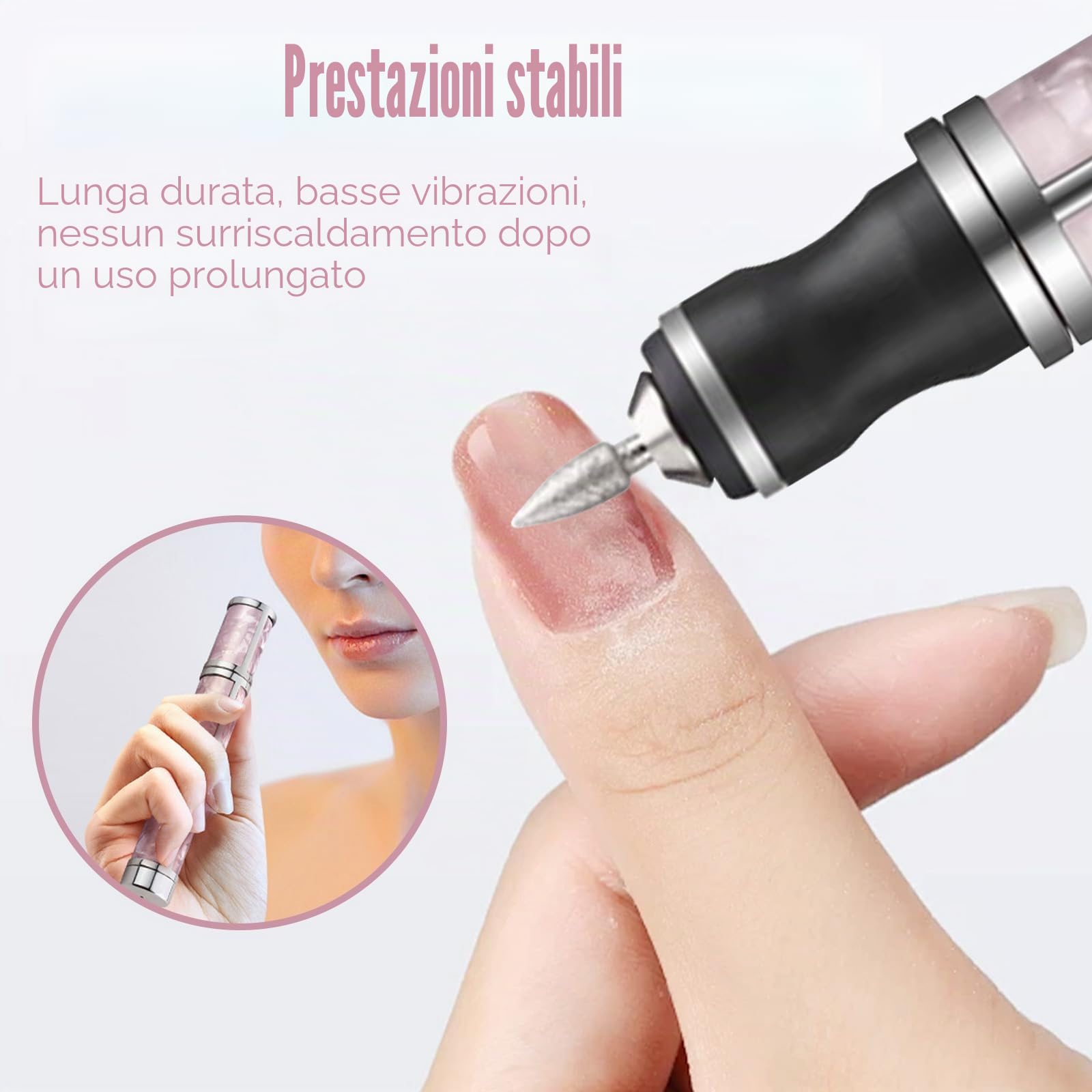Fresa per unghie professionale con 12 testine lucidanti, 6 grane, 4 velocità regolabili, ricarica senza cavo, lima elettrica per unghie di mani e piedi, rimuove gel, pedicure e manicure
