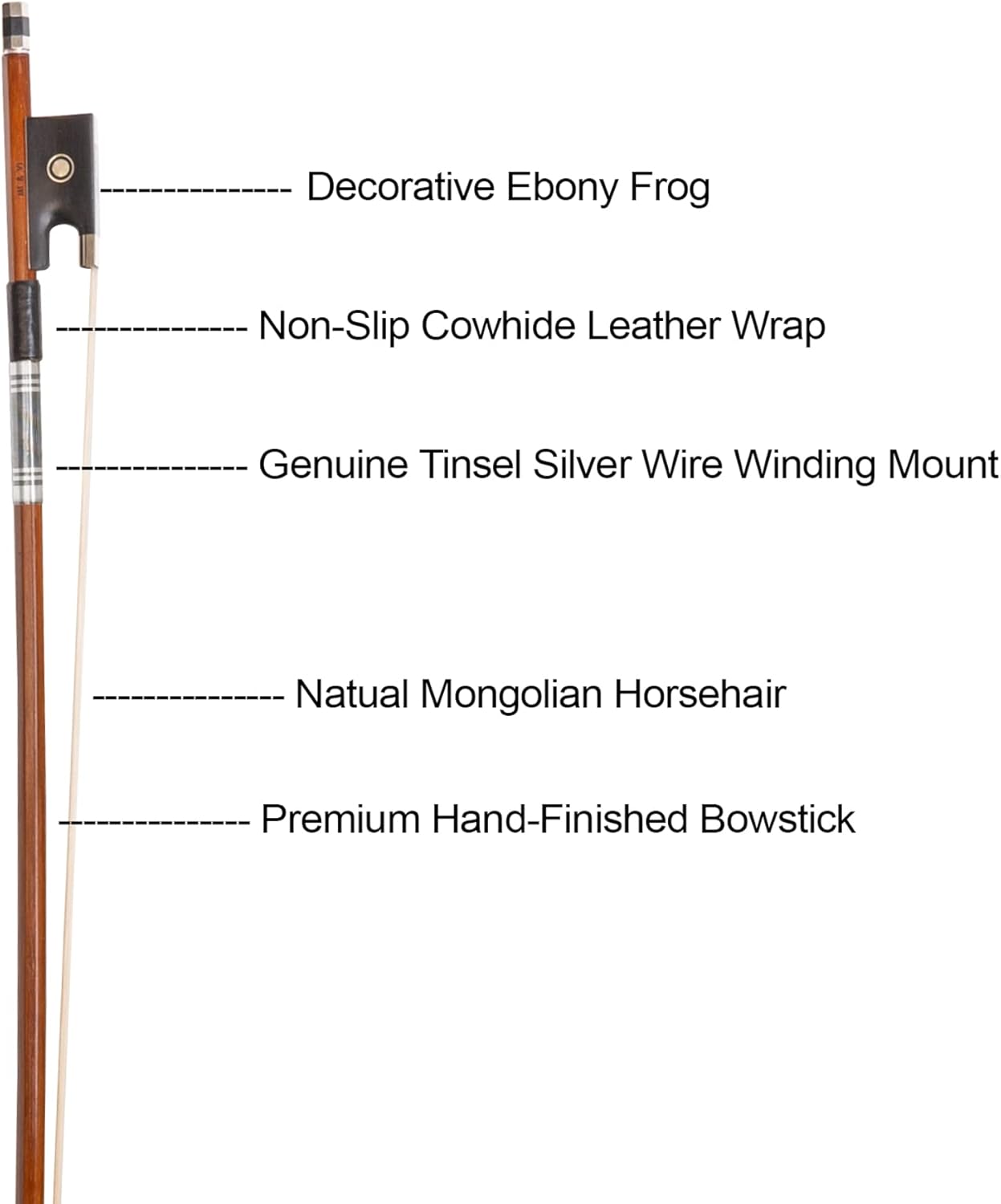 MI&VI NB-530 Classic Violin Bow 1/4 Size with Rosin for Bow Hairs Included - Ebony Frog - Well Balanced - Light Weight - Mongolian Horse Hair (Violin 1/4) - MIVI Music