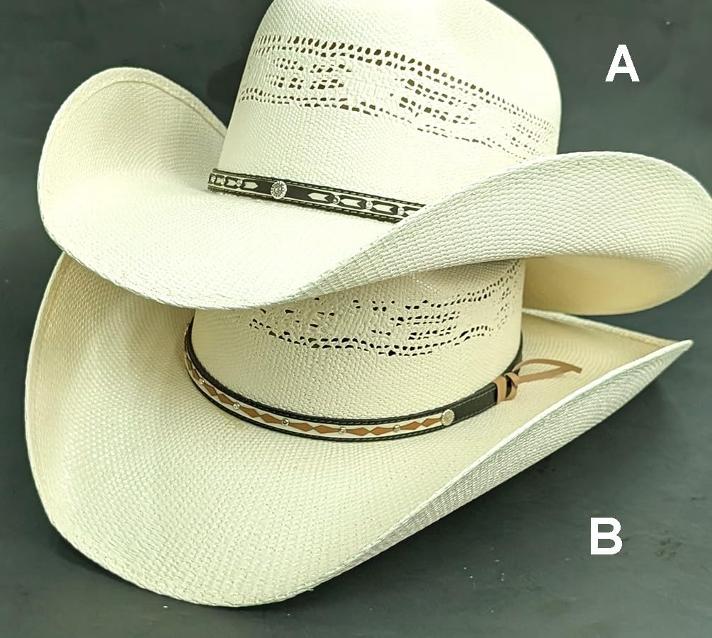 Modestone Cappello da cowboy in paglia, unisex, in pelle, stile Bangora, bianco sporco