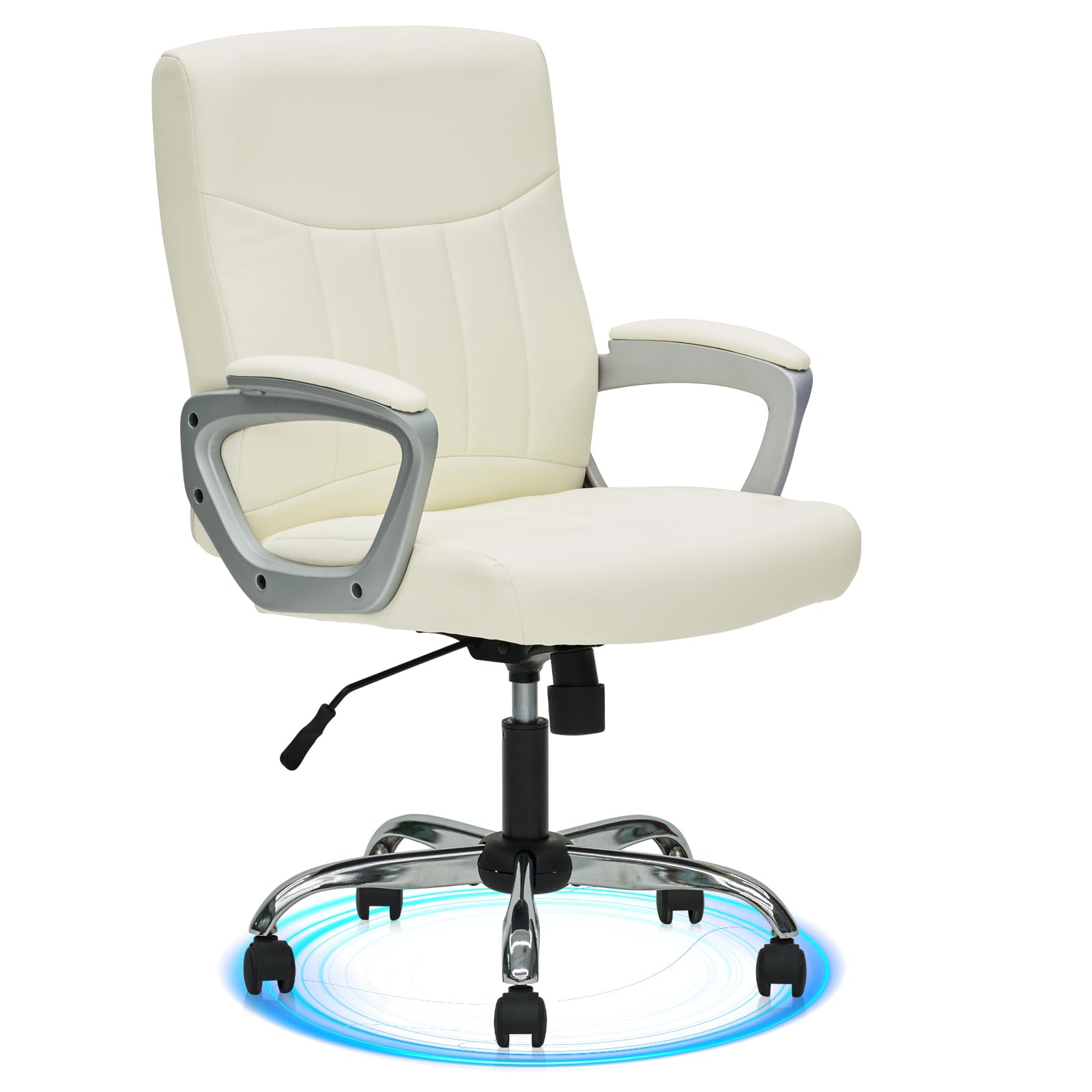 CLATINA Leather Office Executive Chair with Lumbar Support and Padded Armrestes, Swivel Rolling Ergonomic Mid Back Computer Task Desk Chair for Home,