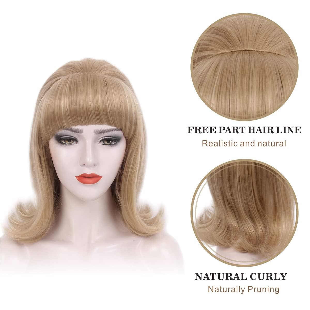 REEWES Blonde Beehive Wig With Bangs 60s 50's Flip Wig For Women 60's 50s Party Costume Cosplay Halloween - Image 3