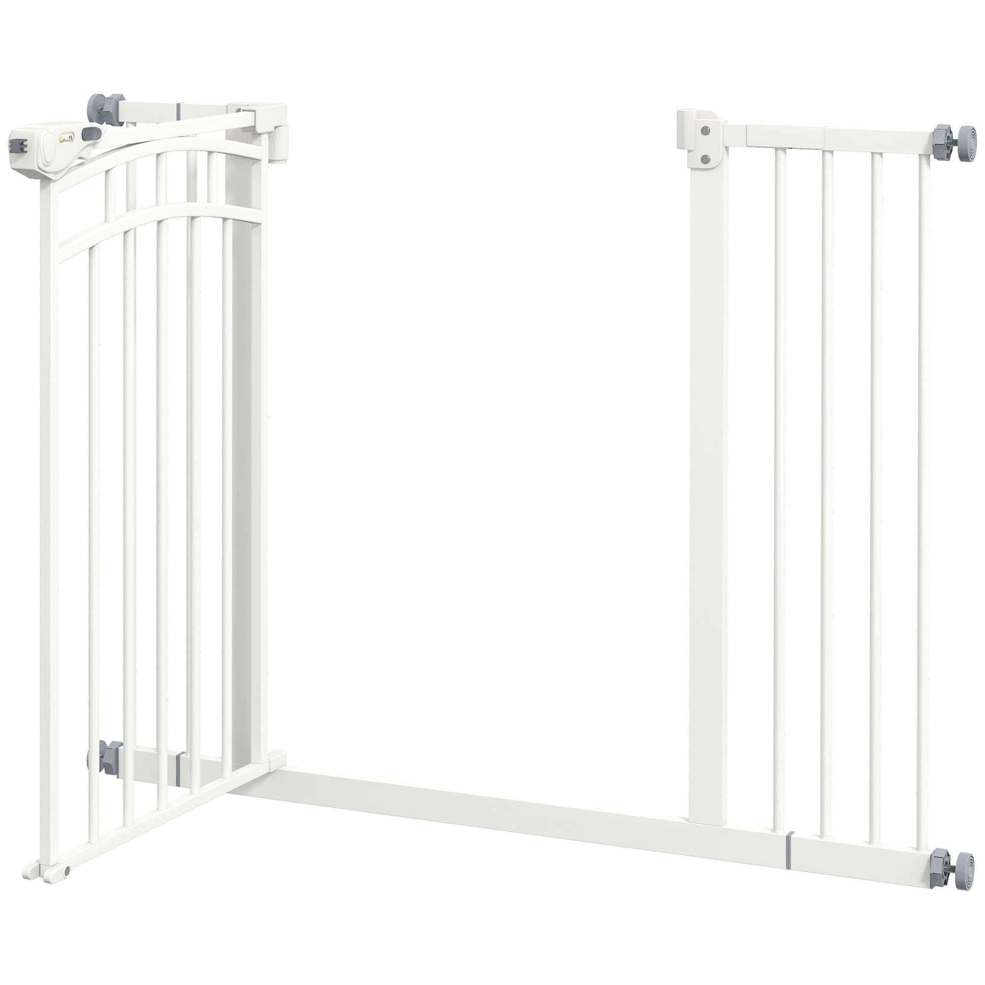 PawHut Stair Gate Dog Door Gate with Two Extensions, Barrera para Perros con Puerta de Cierre automático, Apertura con una Sola Mano, 74-100 cm, para Perros pequeños y medianos, Blanco
