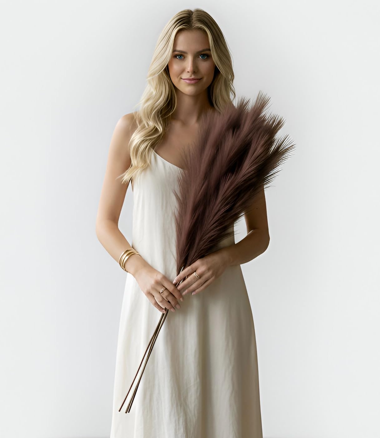 Sorola Pampas Grass Artificial 4 Stems - 40 inch/100cm Fluffy Soft Faux Dried Tall Fake Plant Bouquet Decorative Flowers Arrangements Boho Home Decor Accessories Wedding Decorations (Brown)