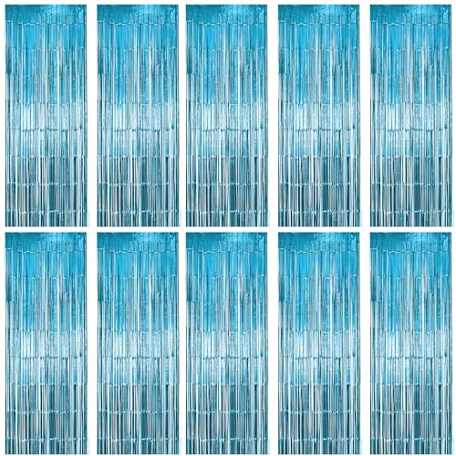 Image of 10 Pack Light Blue Fringe Backdrop Curtains, Light Blue Streamers Party Backdrop, Christmas Decorations, New Year Decorations, White Party Decorations Supplies For Birthday, Holidays, Parties & More