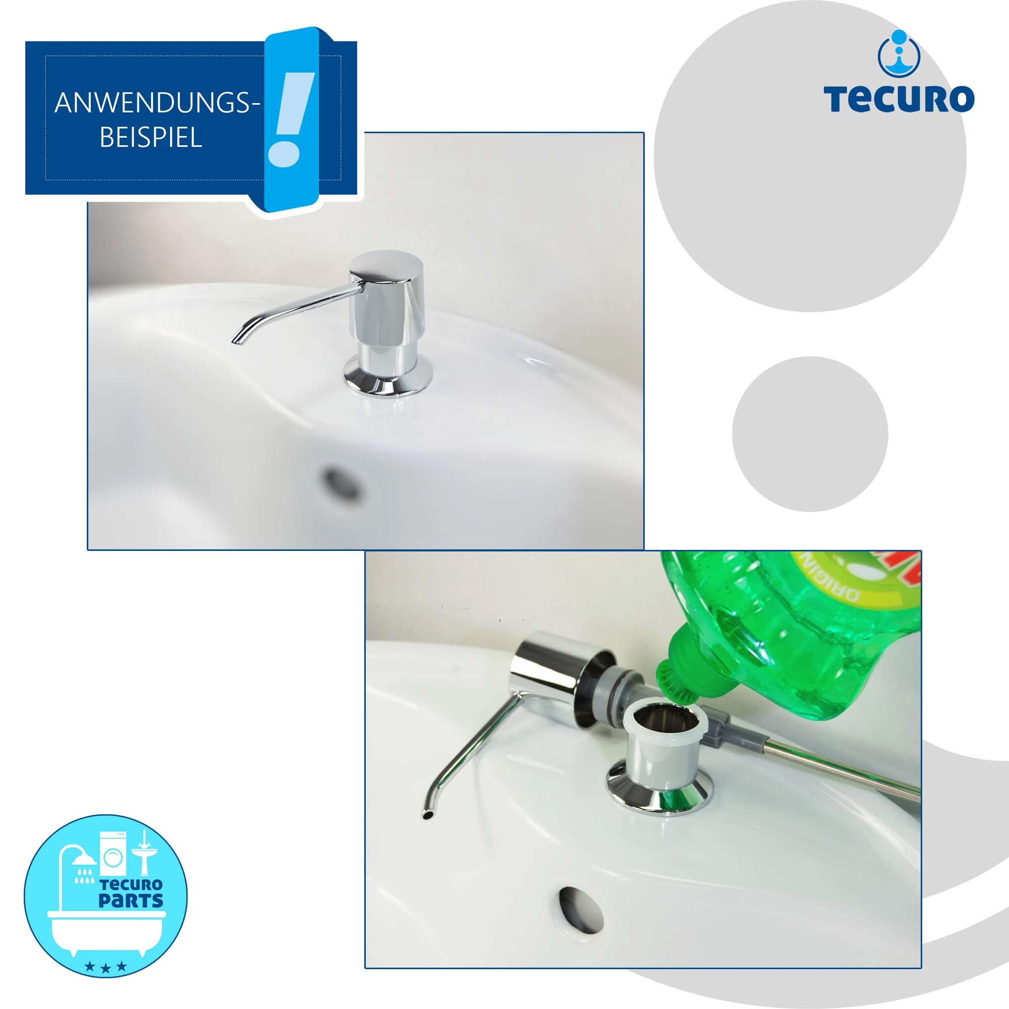tecuro Einbau-Seifenspender 300 ml Messing verchromt - für Waschtisch & Spüle