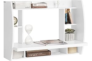 SoBuy Home Office Computer Desk Wall-Mounted, Space Saving Table Workstation with Storage Shelves