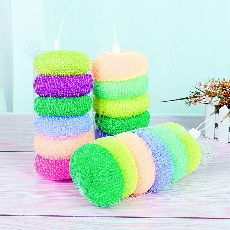 namaskaram Plastic Scrubber Round Nylon Scrubbers for Teflon Pots and Pans Cleans up Big Messes with Little Effort Safe for Non-Stick cookware, Multicolour -Set of 6