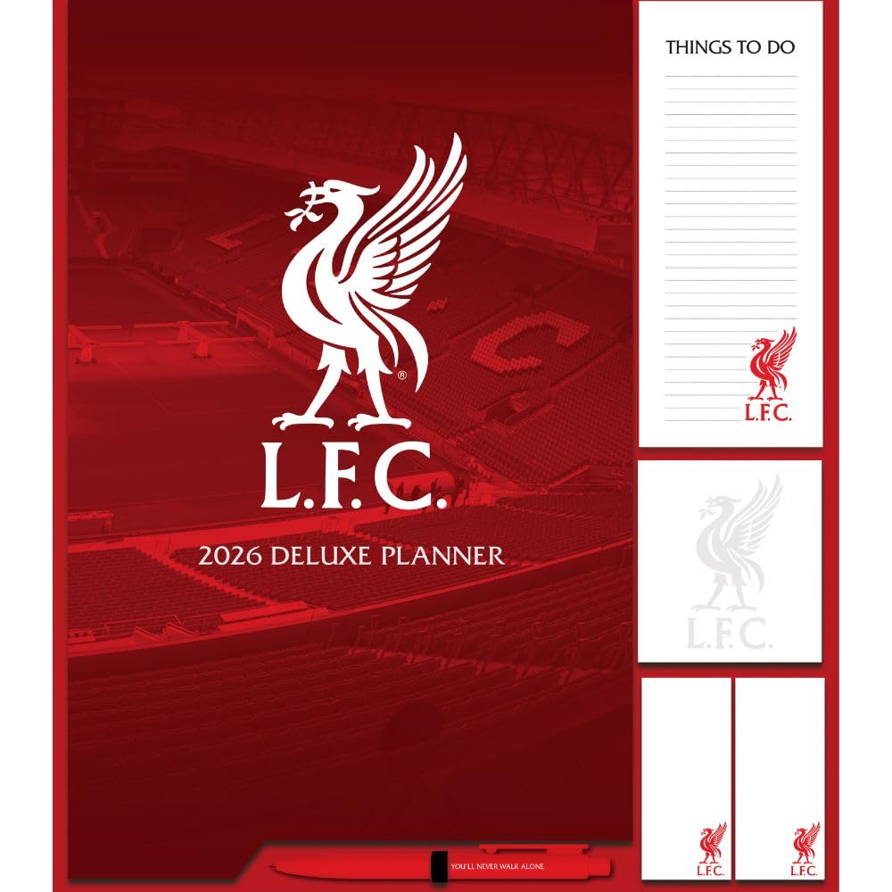 2026 FAMILY ORGANISER LIVERPOOL FC 4 COLUMN MONTH TO VIEW SQUARE WALL DELUXE PLANNER CALENDAR OFFICIAL PRODUCT