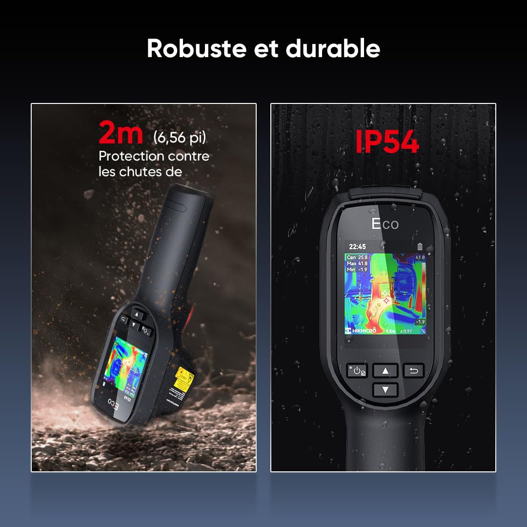 Caméra thermique portable HIKMICRO ECO, compatible SuperIR 240X240 soit 57 600 pixels, fréquence de 25Hz, Mesure de la température, plage de température -20°C à 550°C, pointeur laser intégré
