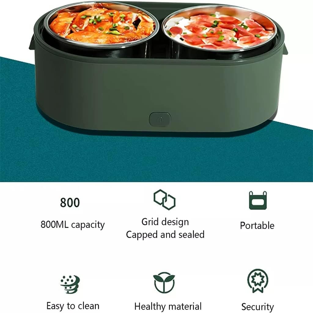 Electric Heating Lunch Box 304 Stainless Steel Portable Food Heater With 2 Containers