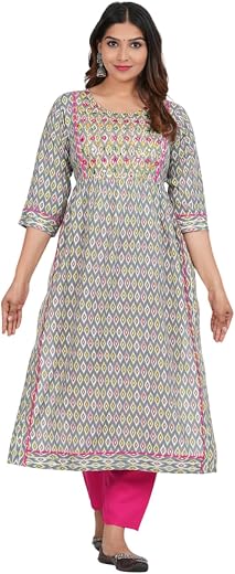 LeWear Women's Stitched Straight Naira Cut Kurti and Pant, Elegant Rayon Kurta, Stylish Design for Daily, Office, Festive...