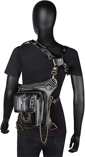 Miniatura 4 de Qianmome Gothic Steampunk - Riñonera de piel para viaje, bolso de viaje, bolso de pierna, bolso de hombro unisex, M
