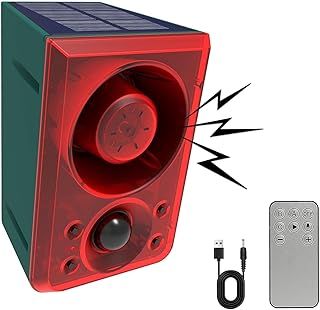 ChunHee Solar Outdoor Motion Sensor Alarm with Dog Barking Gunshot Sound, Support Recording and Adjustable Volume, 130db Motion Detector Alarm with Remote for Chicken coop, Garden, Yard, Farm