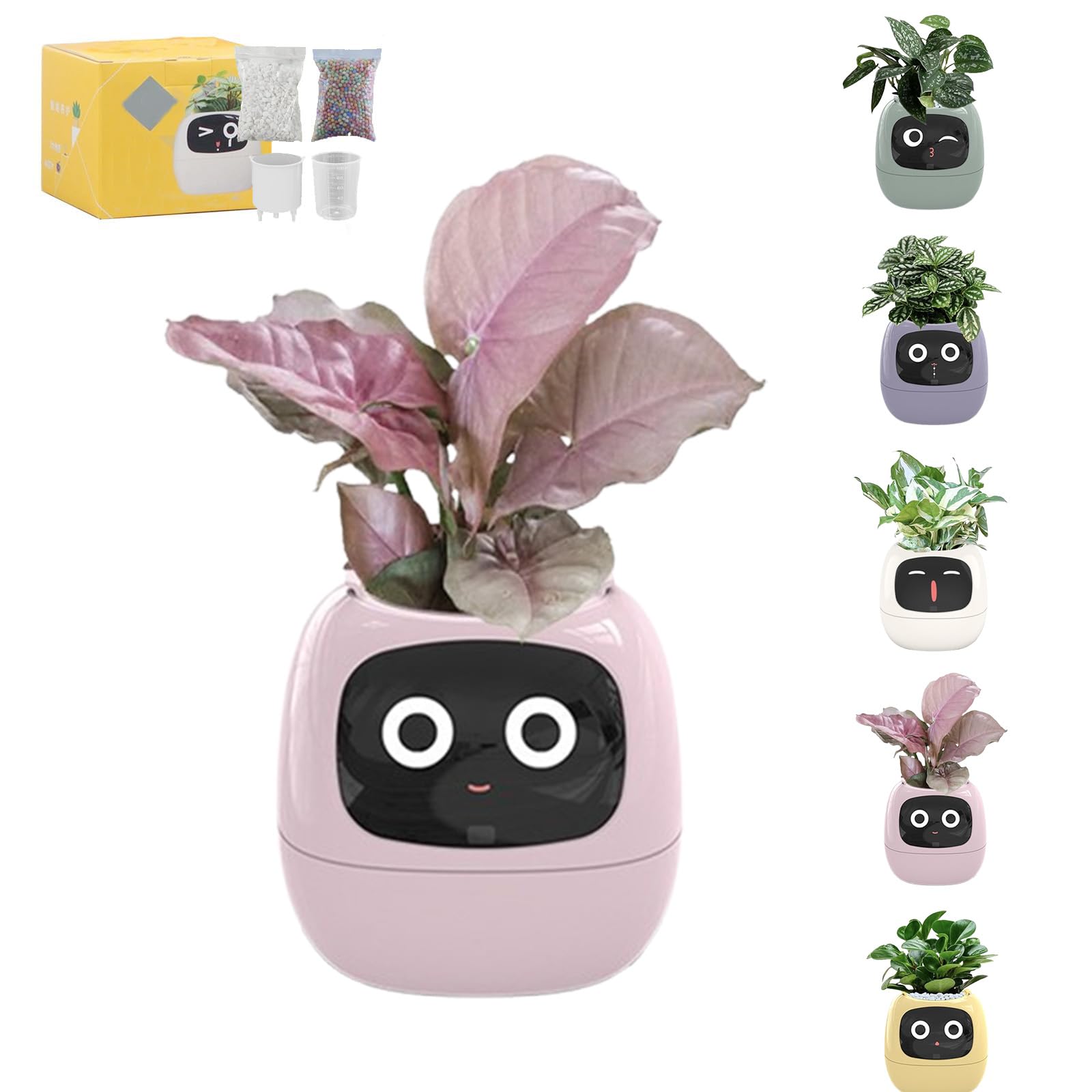 Genérico Maceta Inteligente con Expresión, Maceta Inteligente para Plantas para Decoración De Interiores, Macetas Inteligentes con Numerosas Animaciones Expresivas (Rosa)