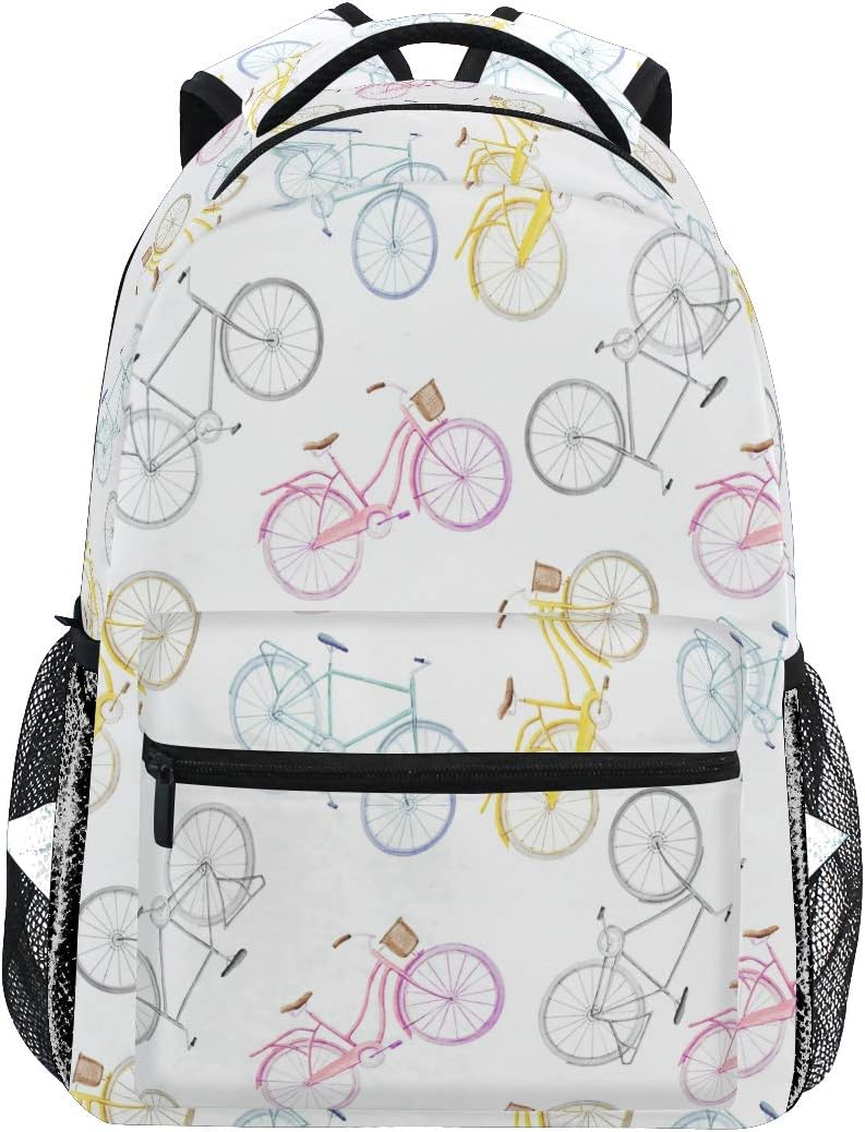 MOYYO Watercolor Bicycle Bike Print School Backpack College Bookbag Casual Lightweight Travel Camping Laptop Daypack for Teens Girl Women