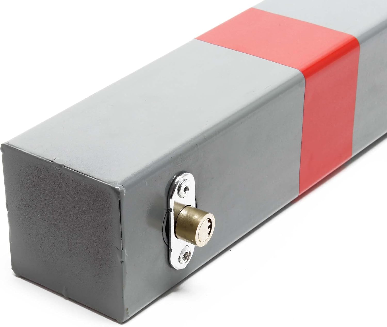 Close-up of the square key lock mechanism on the bollard